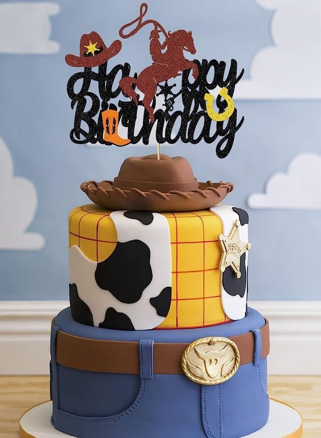 كونفيتي زينة كعكة عيد ميلاد على طراز رعاة البقر! زينة كعكة عيد ميلاد غربية للأولاد والرجال، لامعة، بطابع رعاة البقر، زينة حفلات عيد ميلاد سعيد، لوازم حفلات استقبال المولود - Image 5